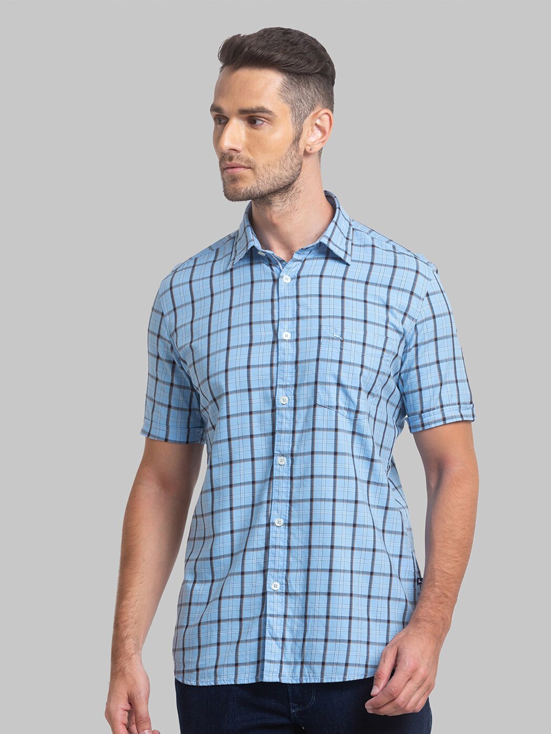 

Parx Men Checked Slim Fit Casual Cotton Shirt, Blue