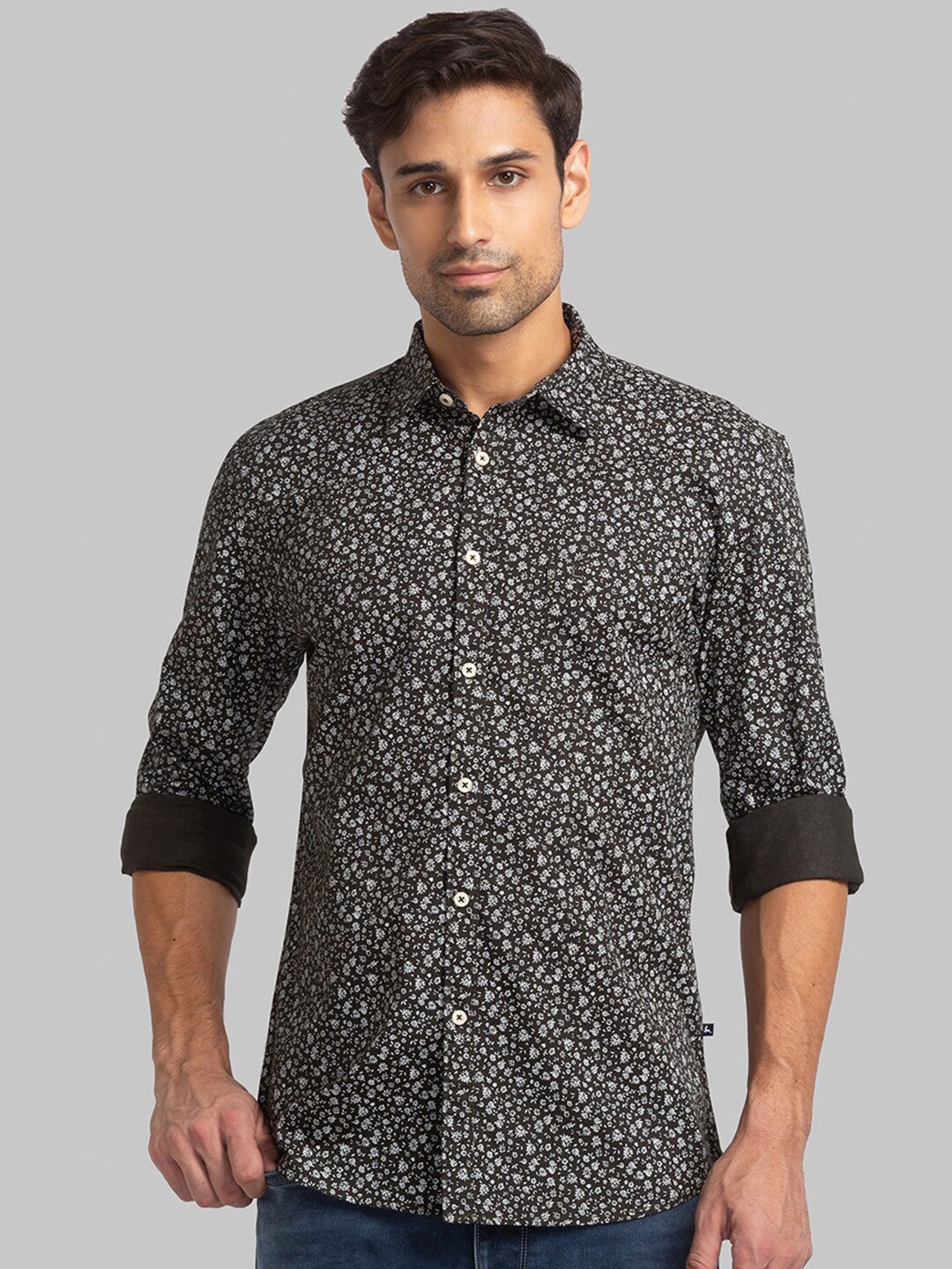 Parx Men Slim Fit Floral Printed Casual Cotton Shirt, Green