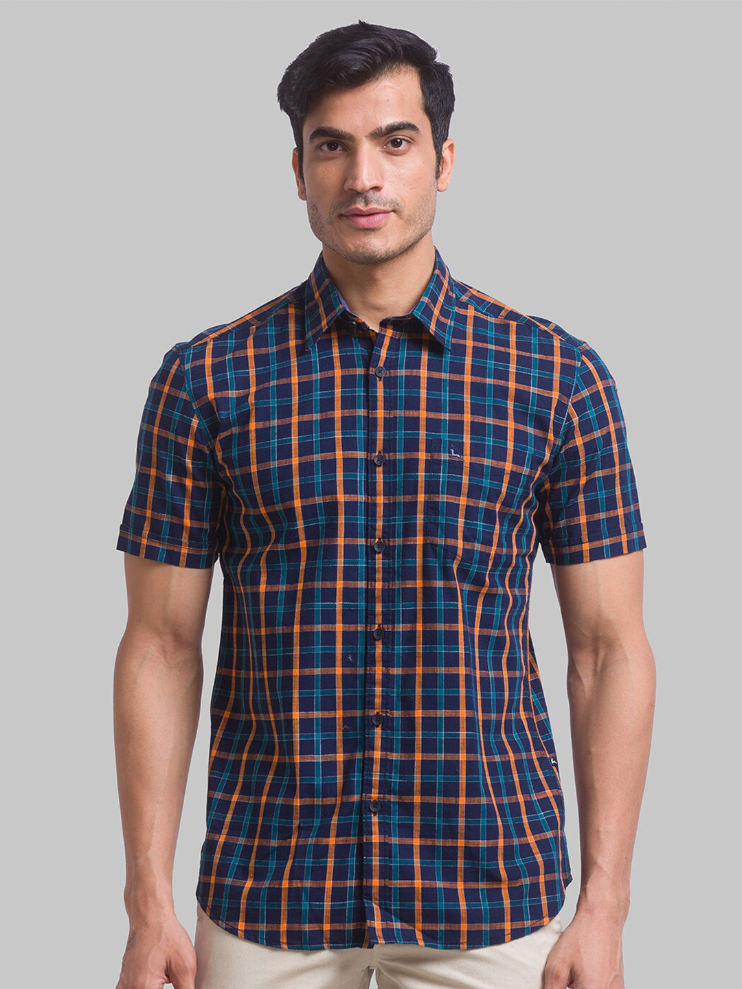 

Parx Men Slim Fit Checked Casual Cotton Shirt, Blue