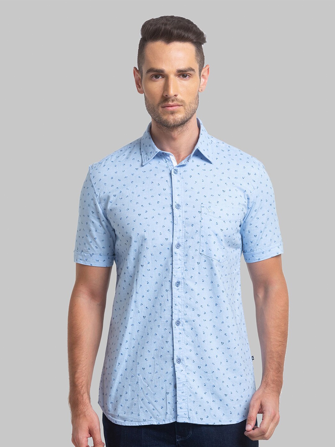 

Parx Men Slim Fit Printed Cotton Shirt, Blue