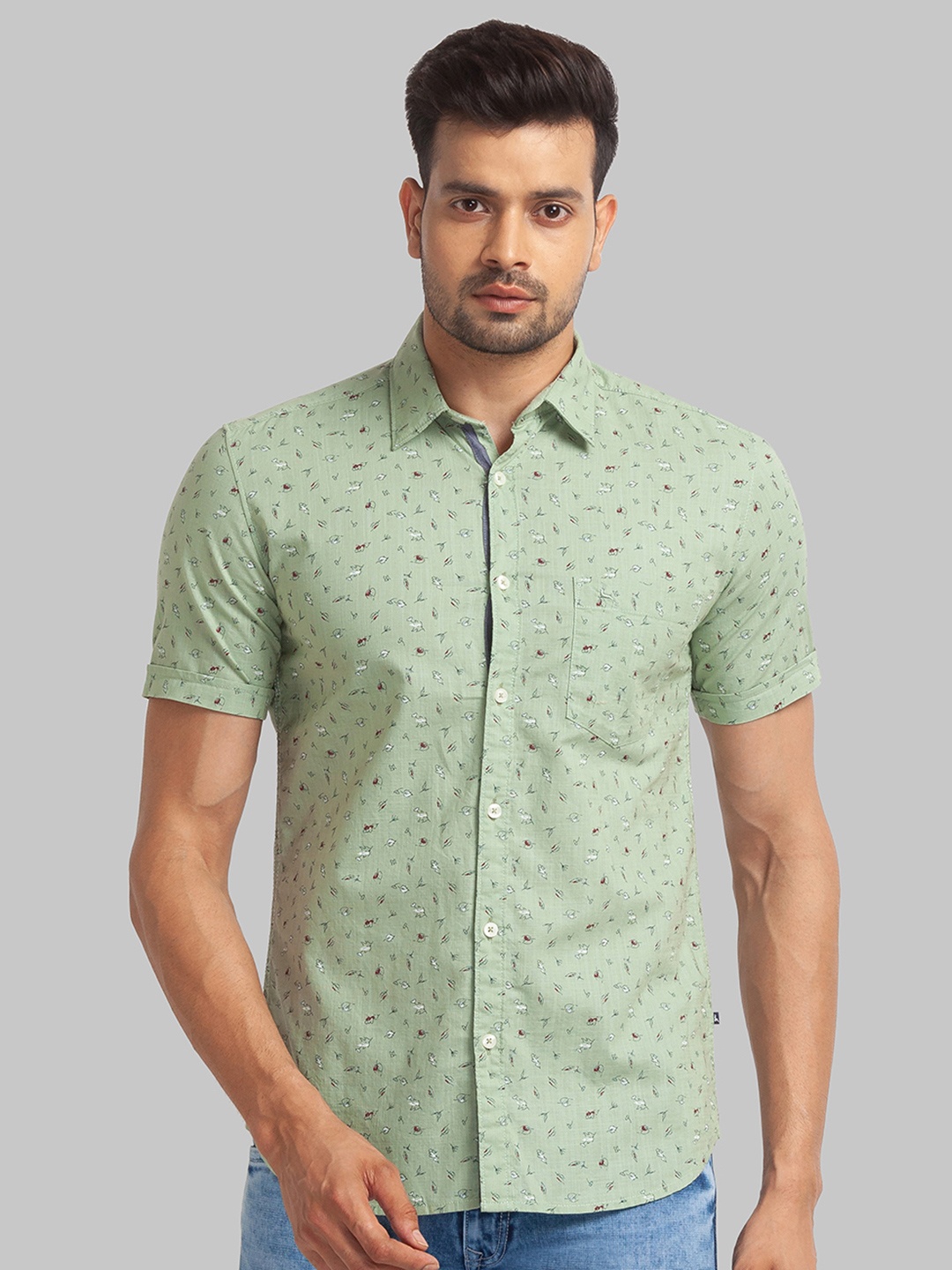 Parx Men Slim Fit Floral Printed Casual Cotton Shirt, Green