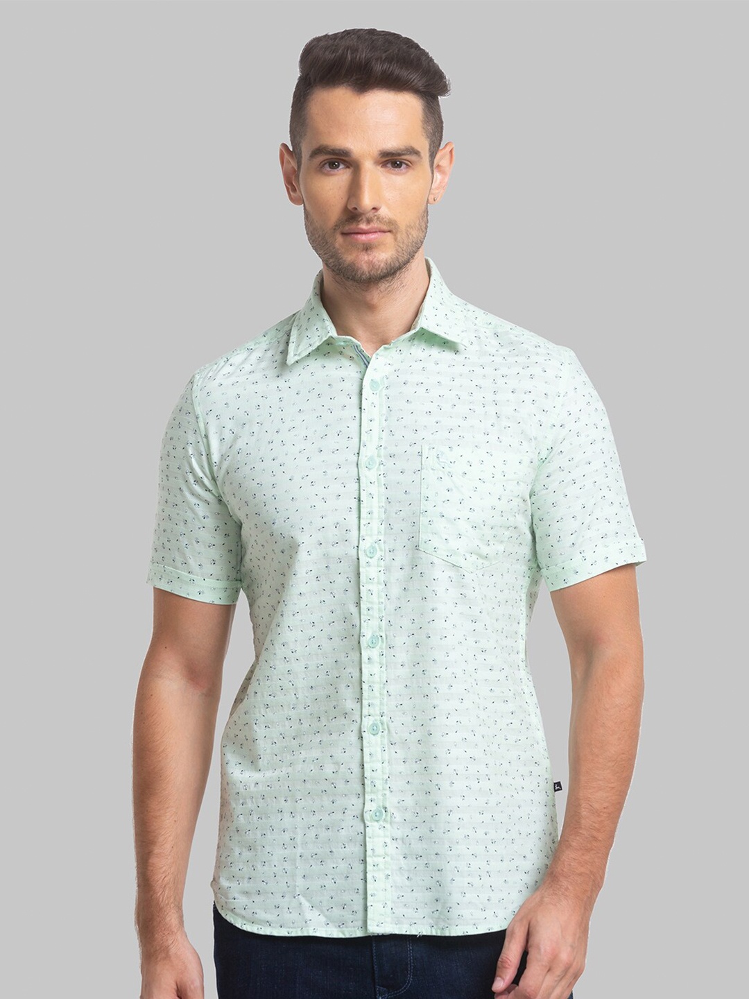 

Parx Men Micro Ditsy Printed Slim Fit Casual Cotton Shirt, Green