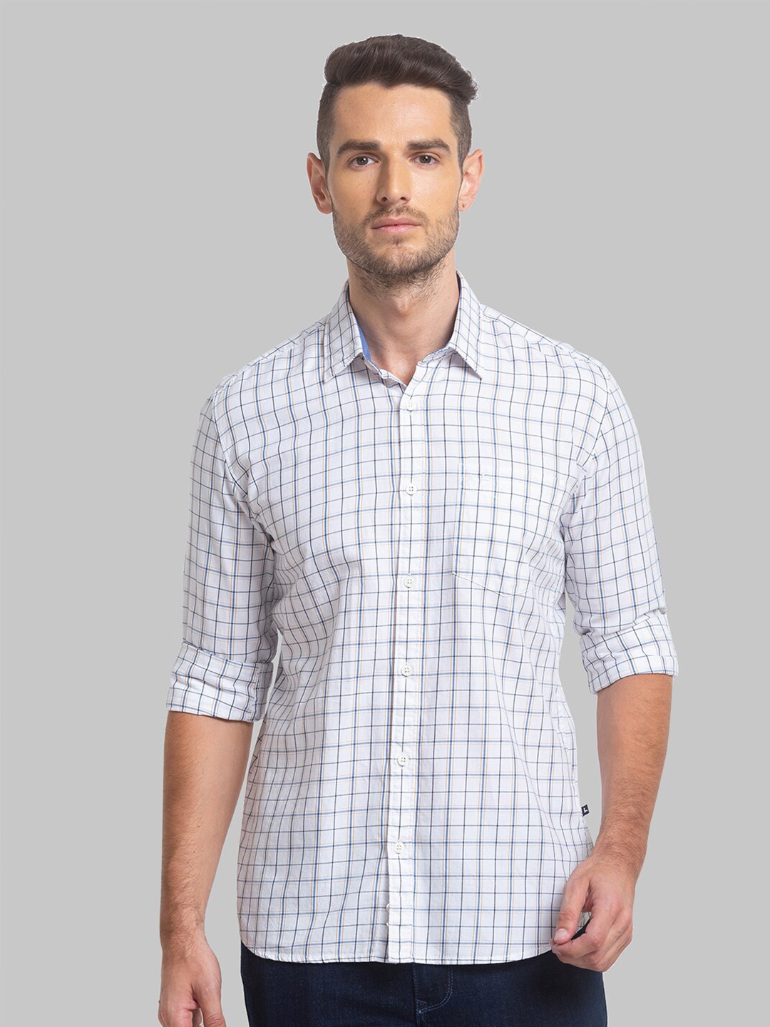 

Parx Men Checked Slim Fit Casual Cotton Shirt, White