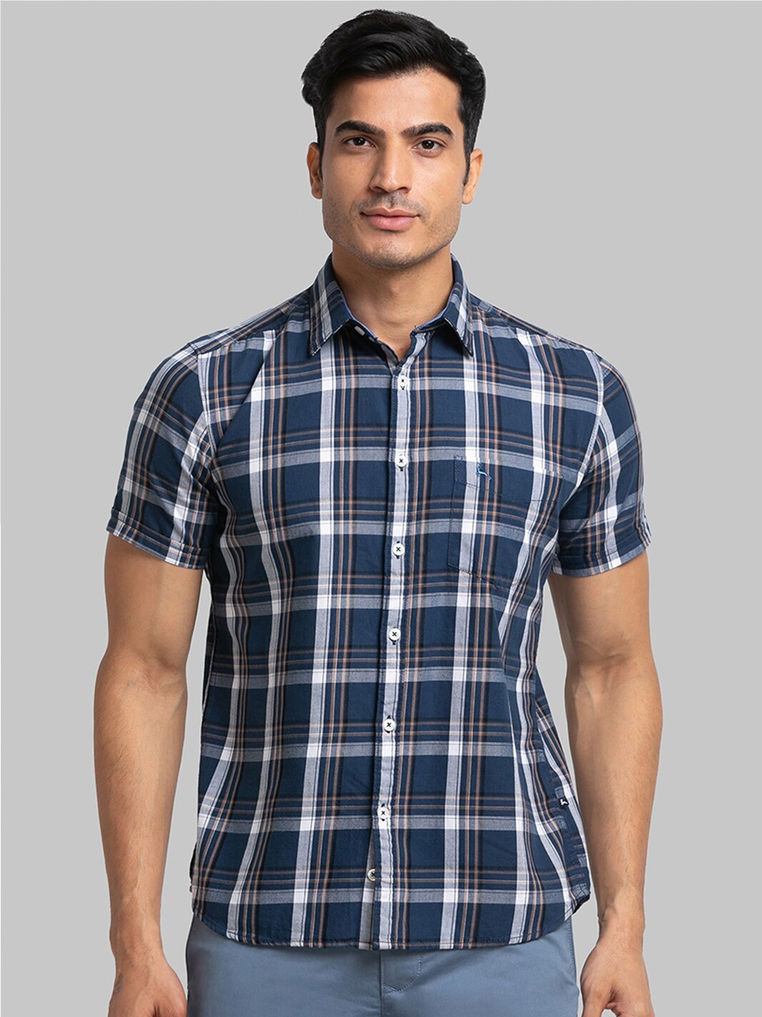 

Parx Men Checked Slim Fit Casual Cotton Shirt, Navy blue