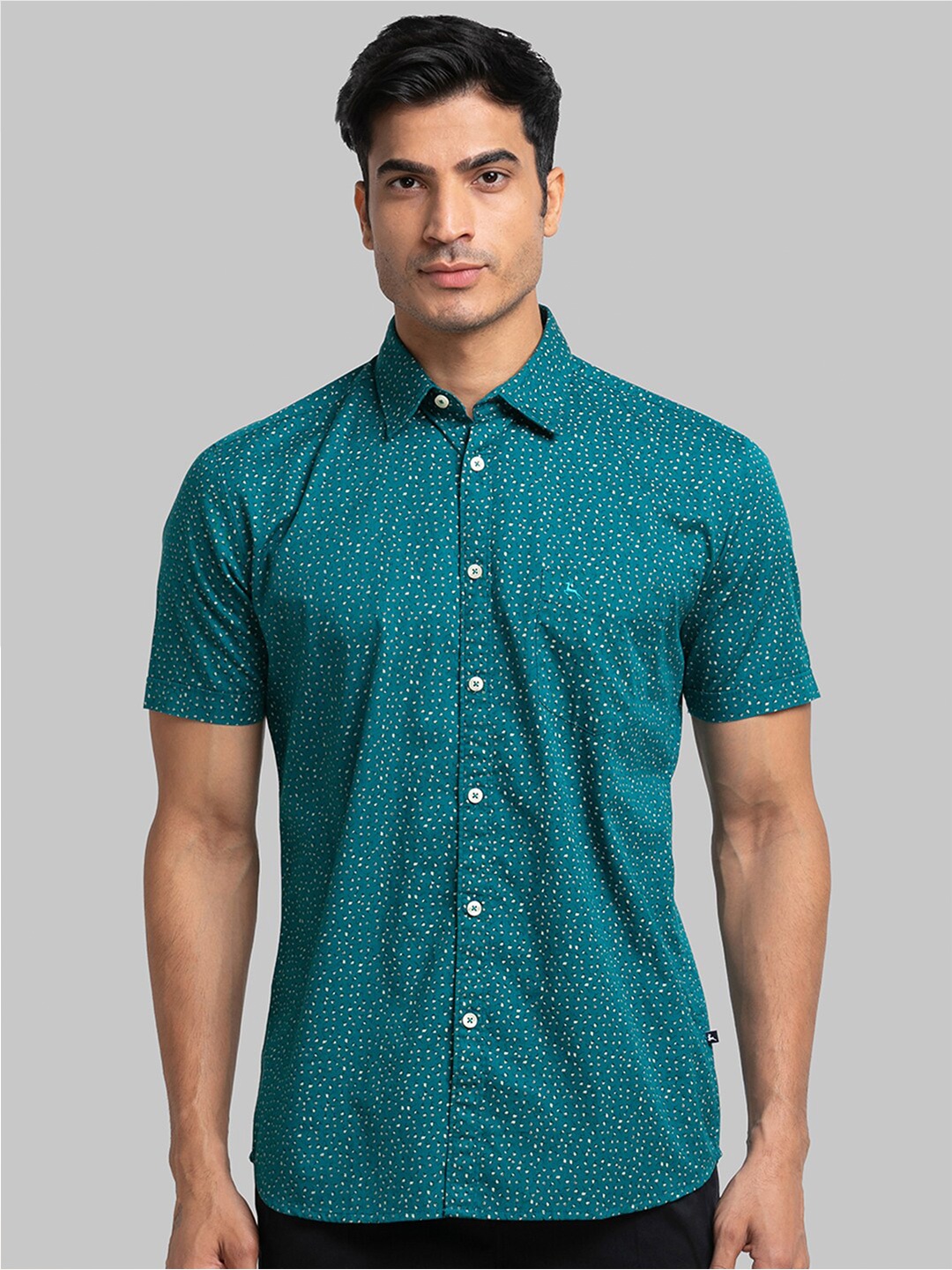 

Parx Men Printed Slim Fit Casual Cotton Shirt, Teal