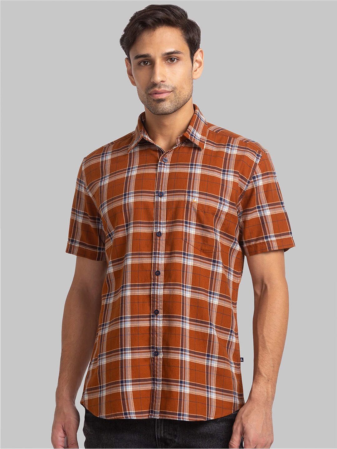 

Parx Men Checked Slim Fit Casual Cotton Shirt, Brown