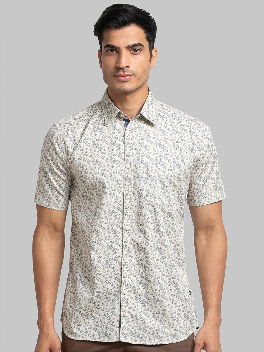 Parx Men Floral Printed Slim Fit Casual Cotton Shirt, Beige