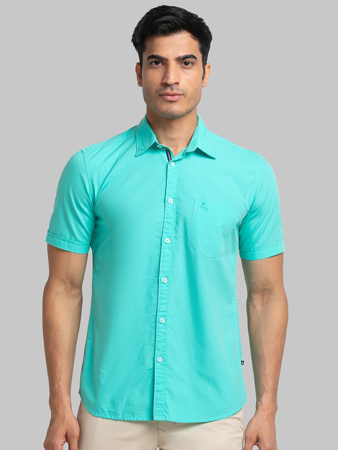 

Parx Men Slim Fit Cotton Casual Shirt, Turquoise blue