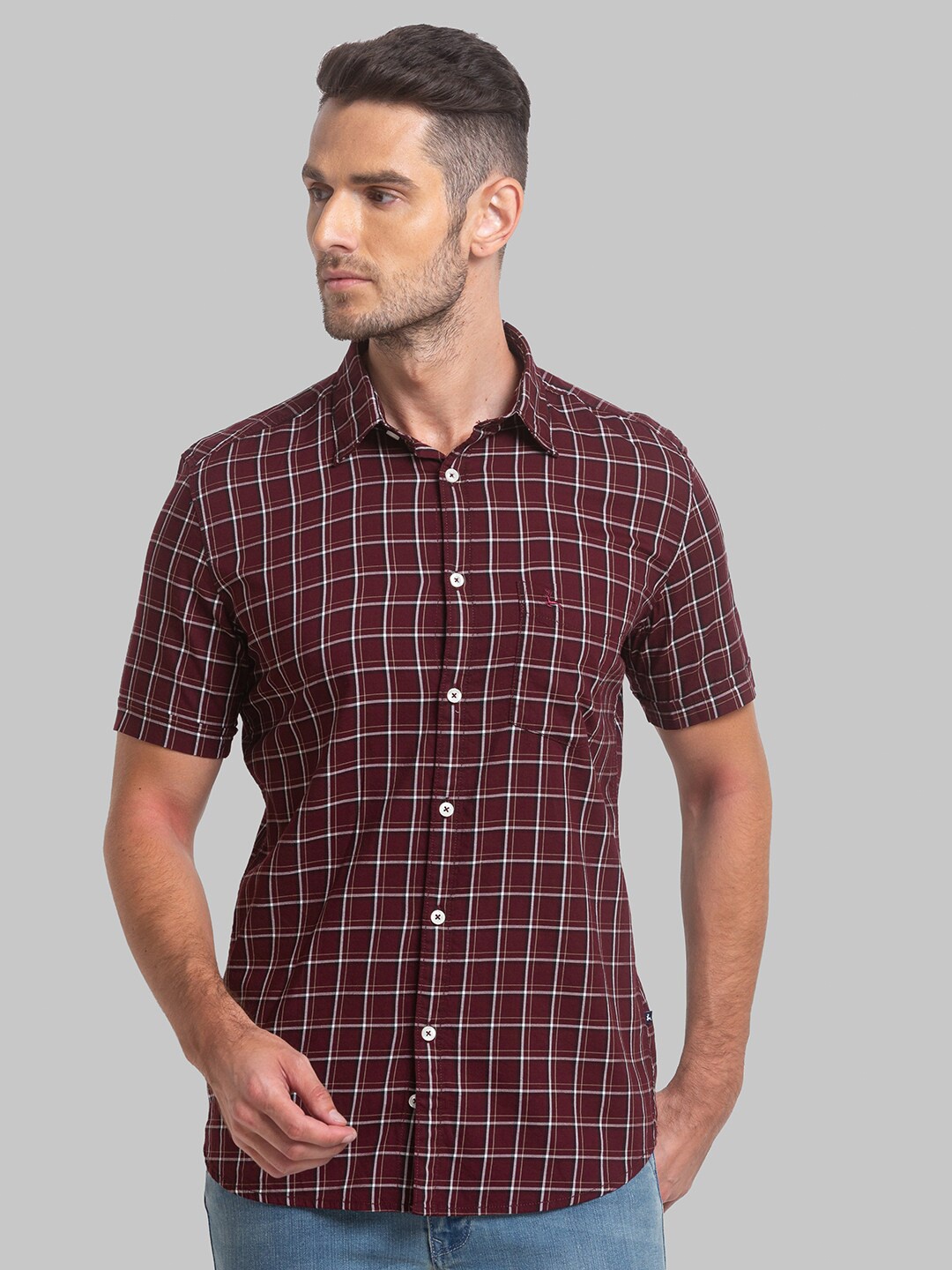 

Parx Men Checked Slim Fit Cotton Casual Shirt, Maroon