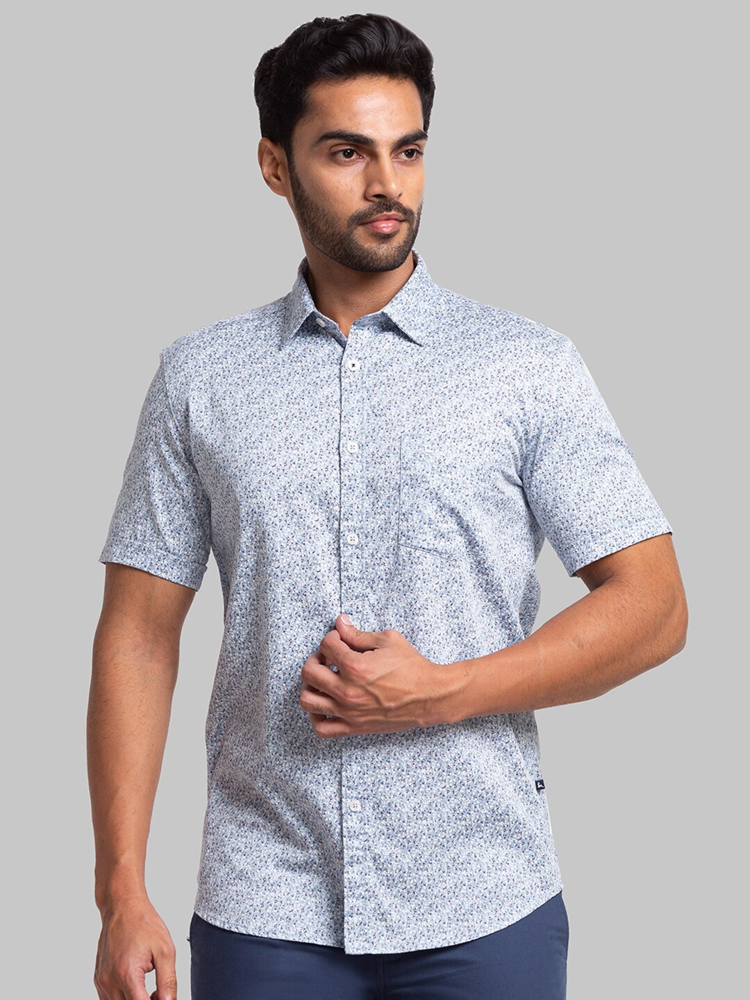 

Parx Men Floral Printed Slim Fit Cotton Casual Shirt, Blue