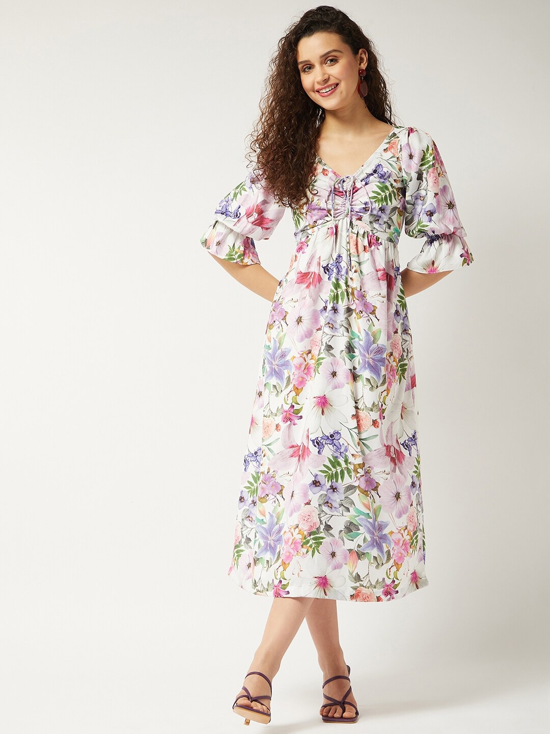 

Zima Leto Tropical Printed A-Line Dress, White
