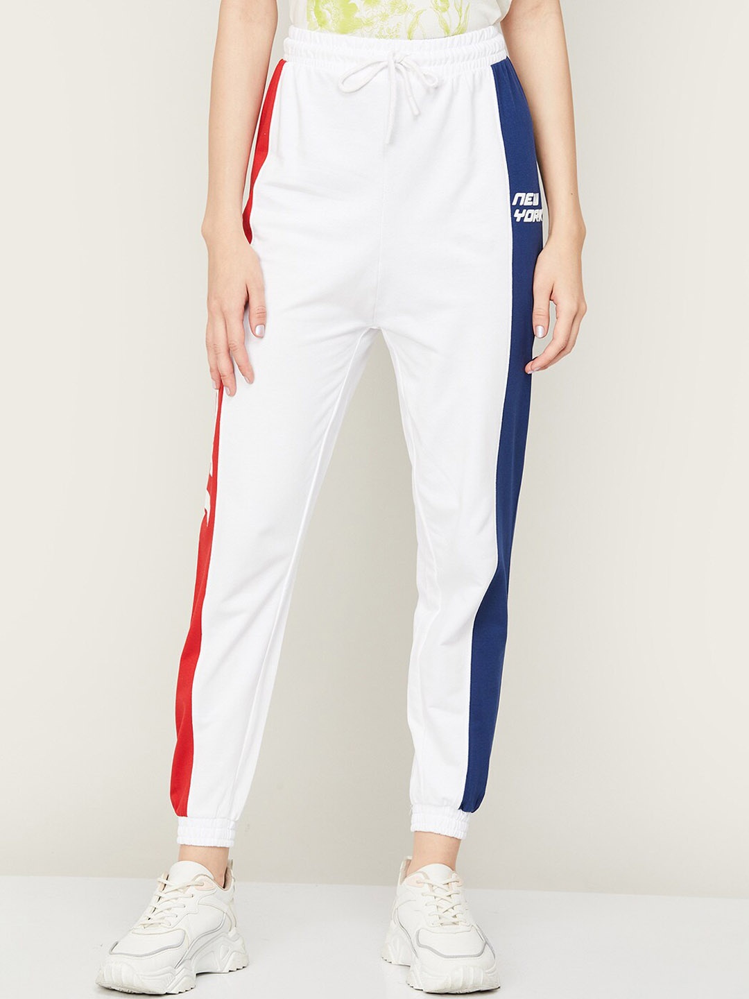 Ginger by Lifestyle Women Colorblocked Cotton Joggers, White