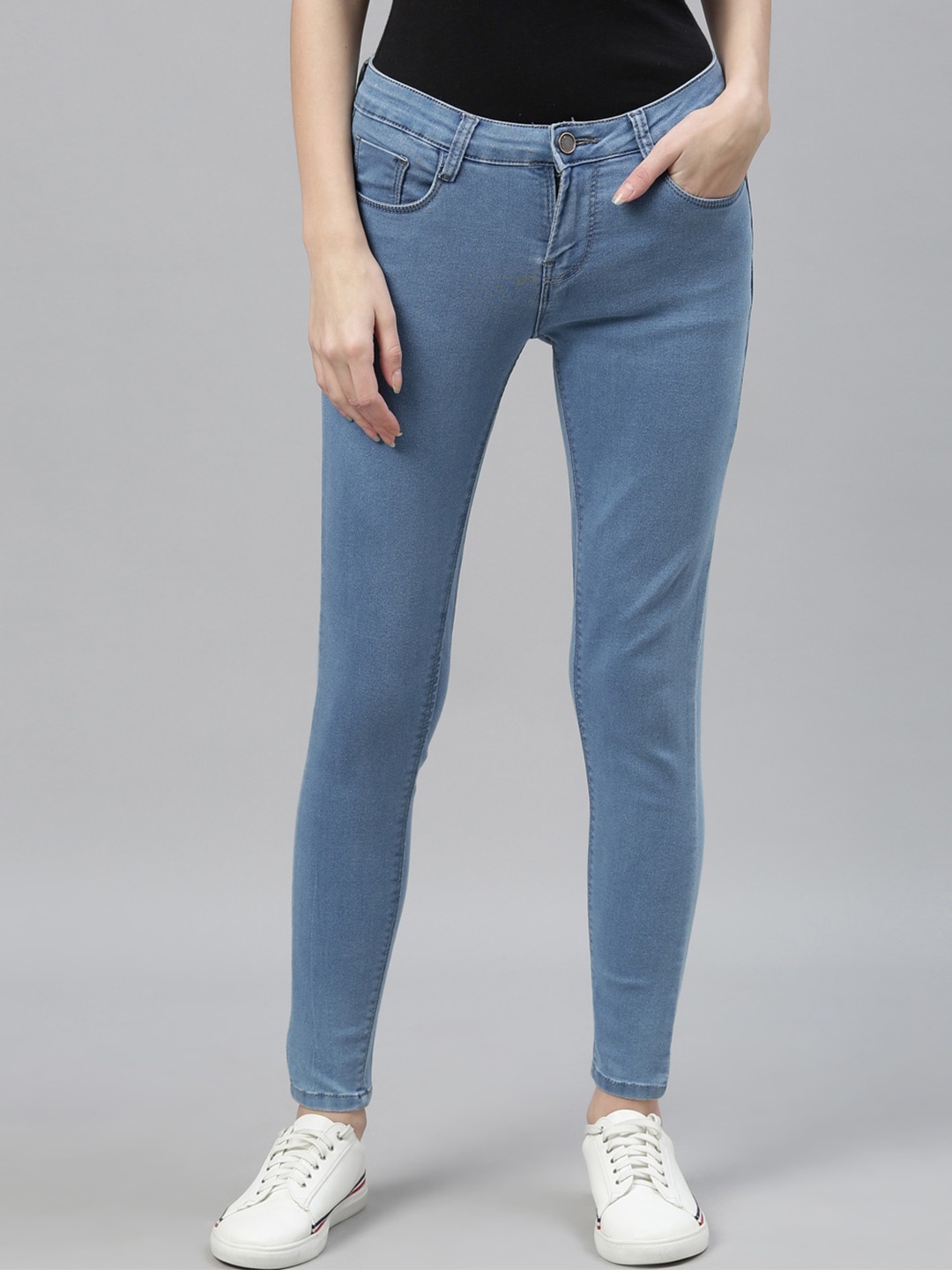 

ZHEIA Women Skinny Fit Mid-Rise Applique Stretchable Jeans, Blue