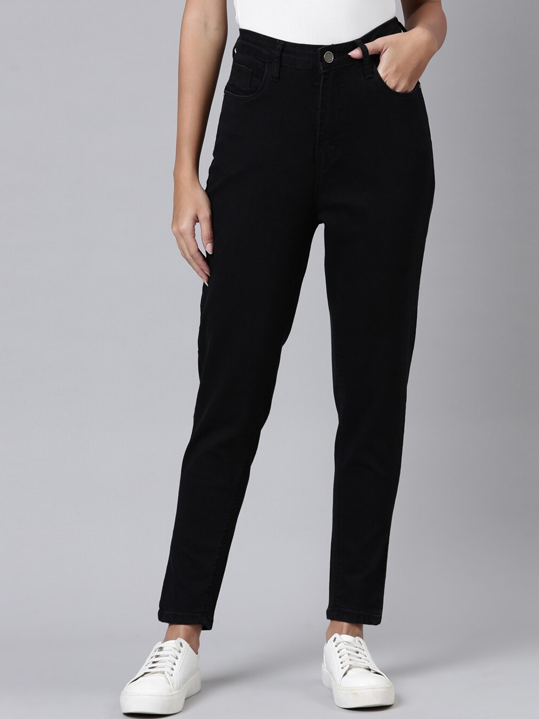 

ZHEIA Women Skinny Fit High-Rise Stretchable Jeans, Black