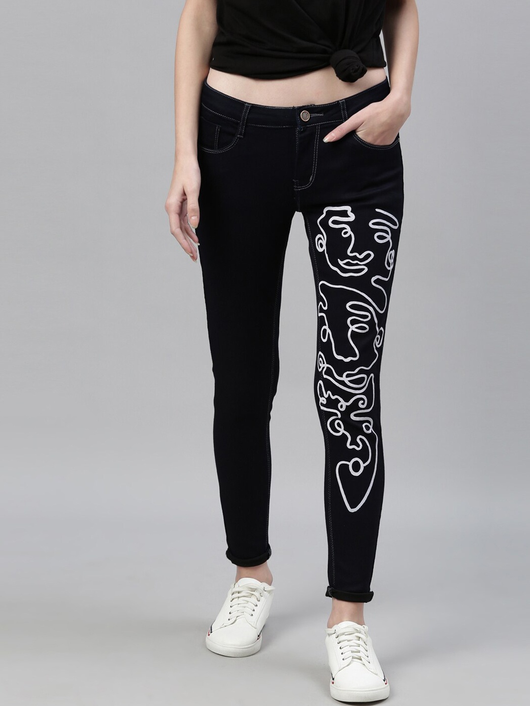 ZHEIA Women Printed Skinny Fit High-Rise Stretchable Jeans, Blue