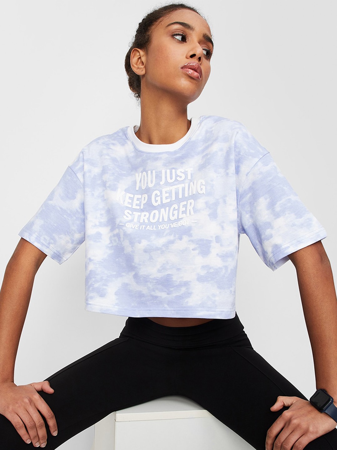 

max Women Tie and Dye Cotton T-shirt, Blue