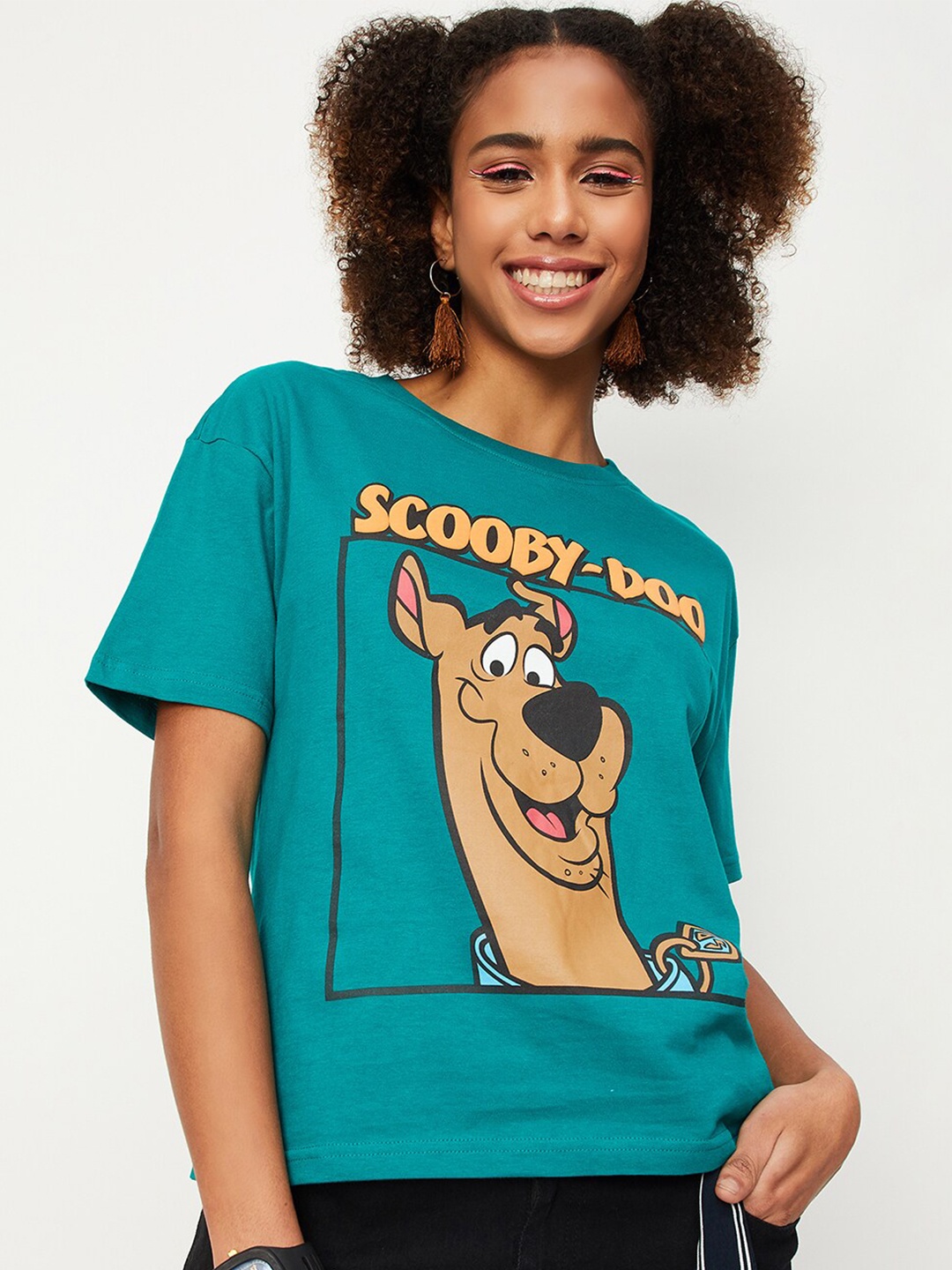 

max Women Scooby-Doo Printed Pure Cotton T-shirt, Teal