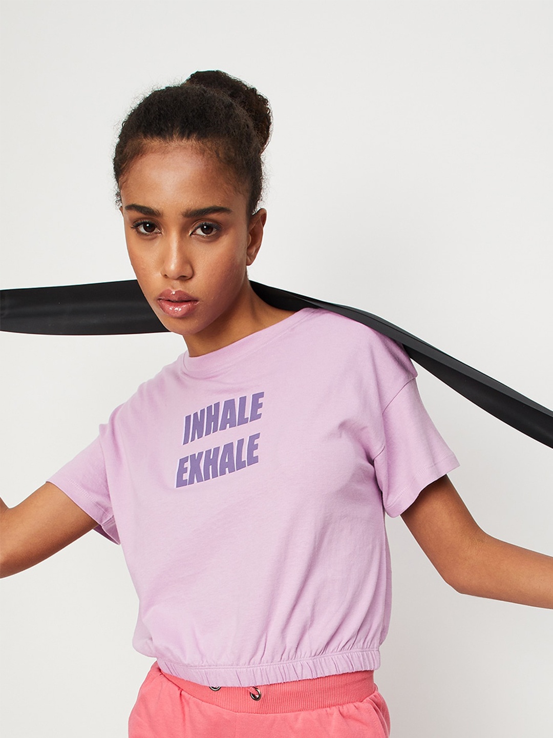 

max Women Typography Printed Pure Cotton T-shirt, Lavender