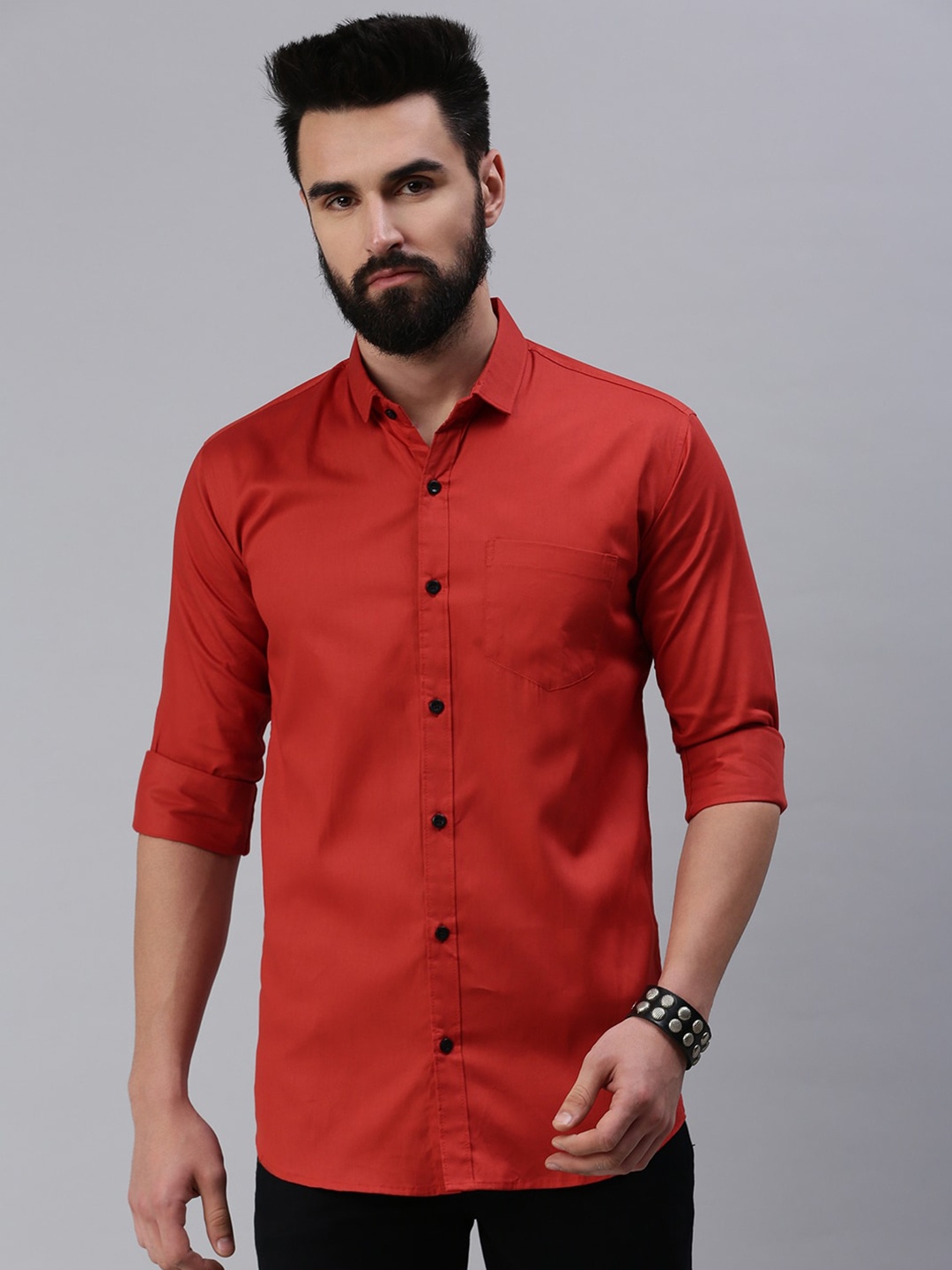 

Rodzen Men Standard Casual Cotton Shirt, Red