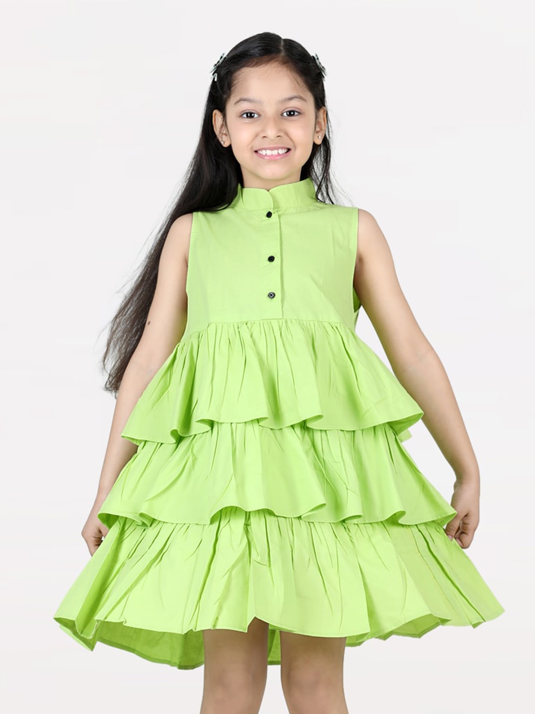 

AWW HUNNIE Girls Ruffled Pure Cotton Fit & Flare Dress, Lime green