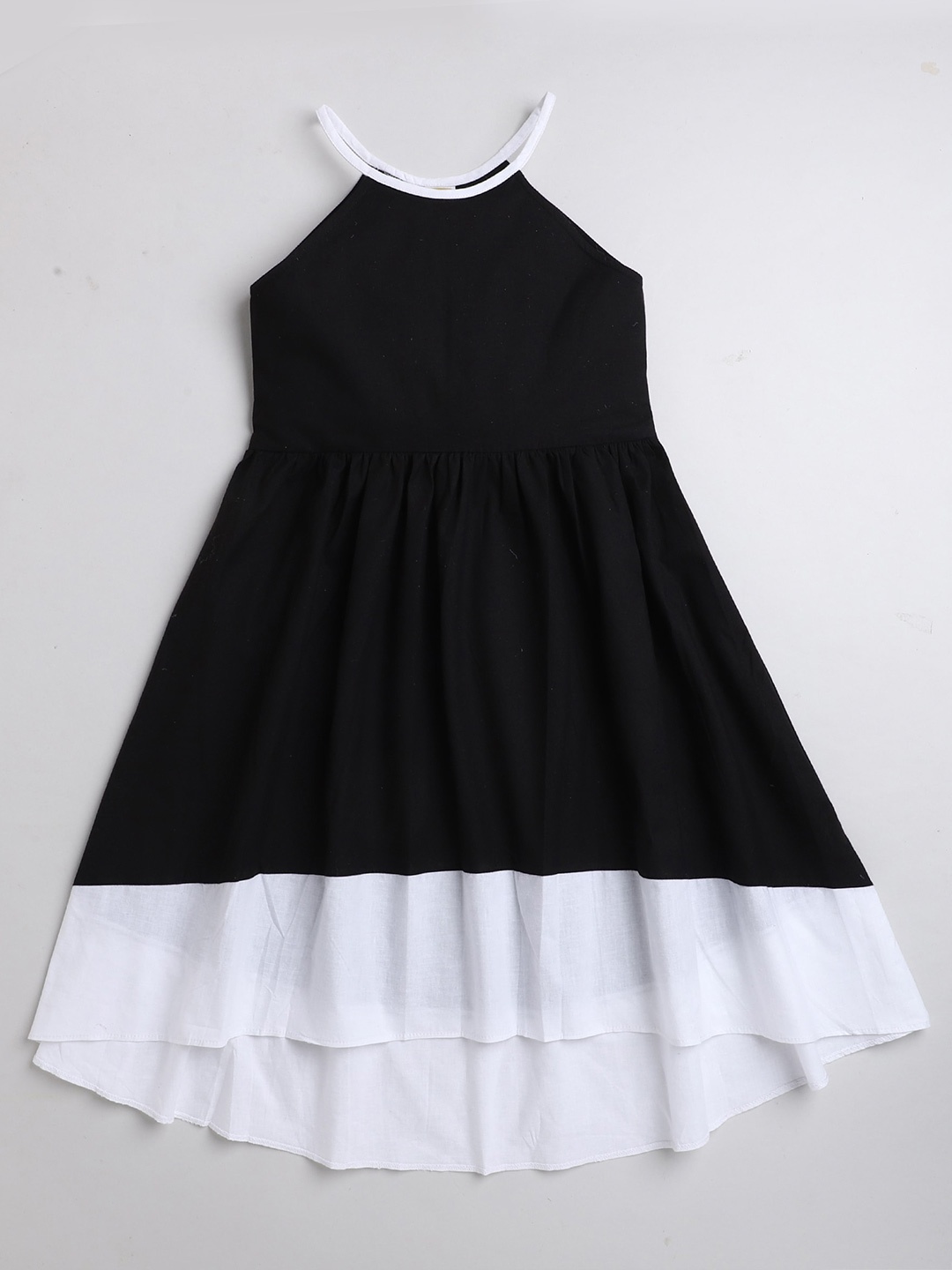 

AWW HUNNIE Girls Colourblocked Halter Neck Cotton Dress, Black