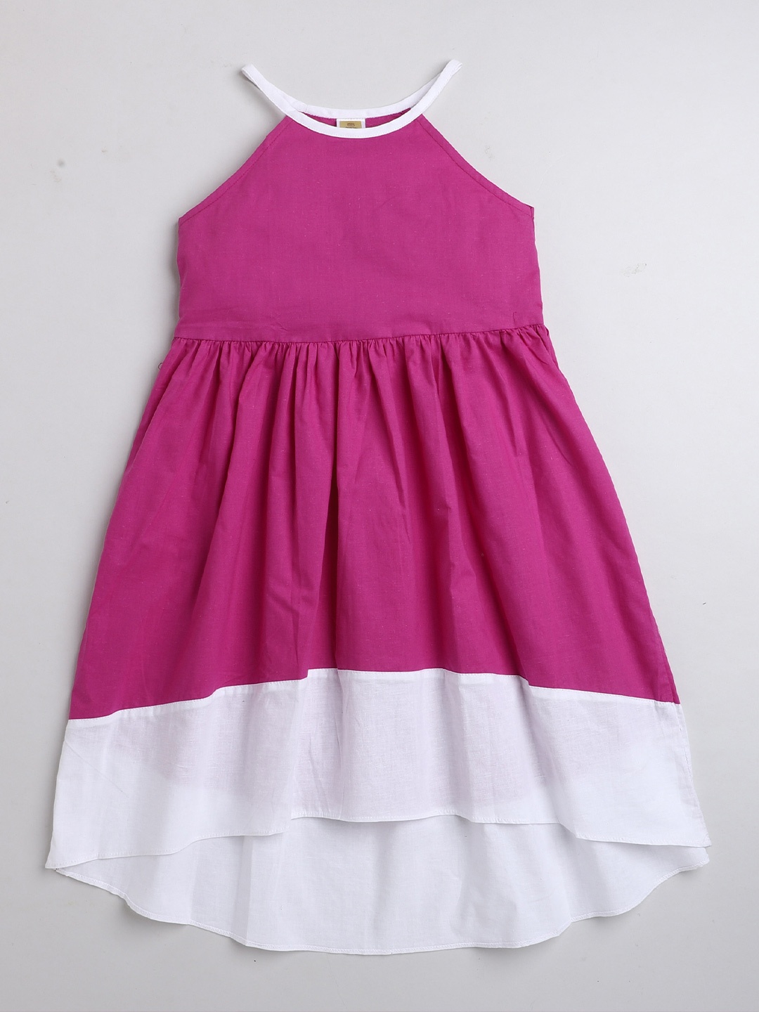 

AWW HUNNIE Girls Shoulder Straps Colourblocked Cotton A-Line Dress, Purple