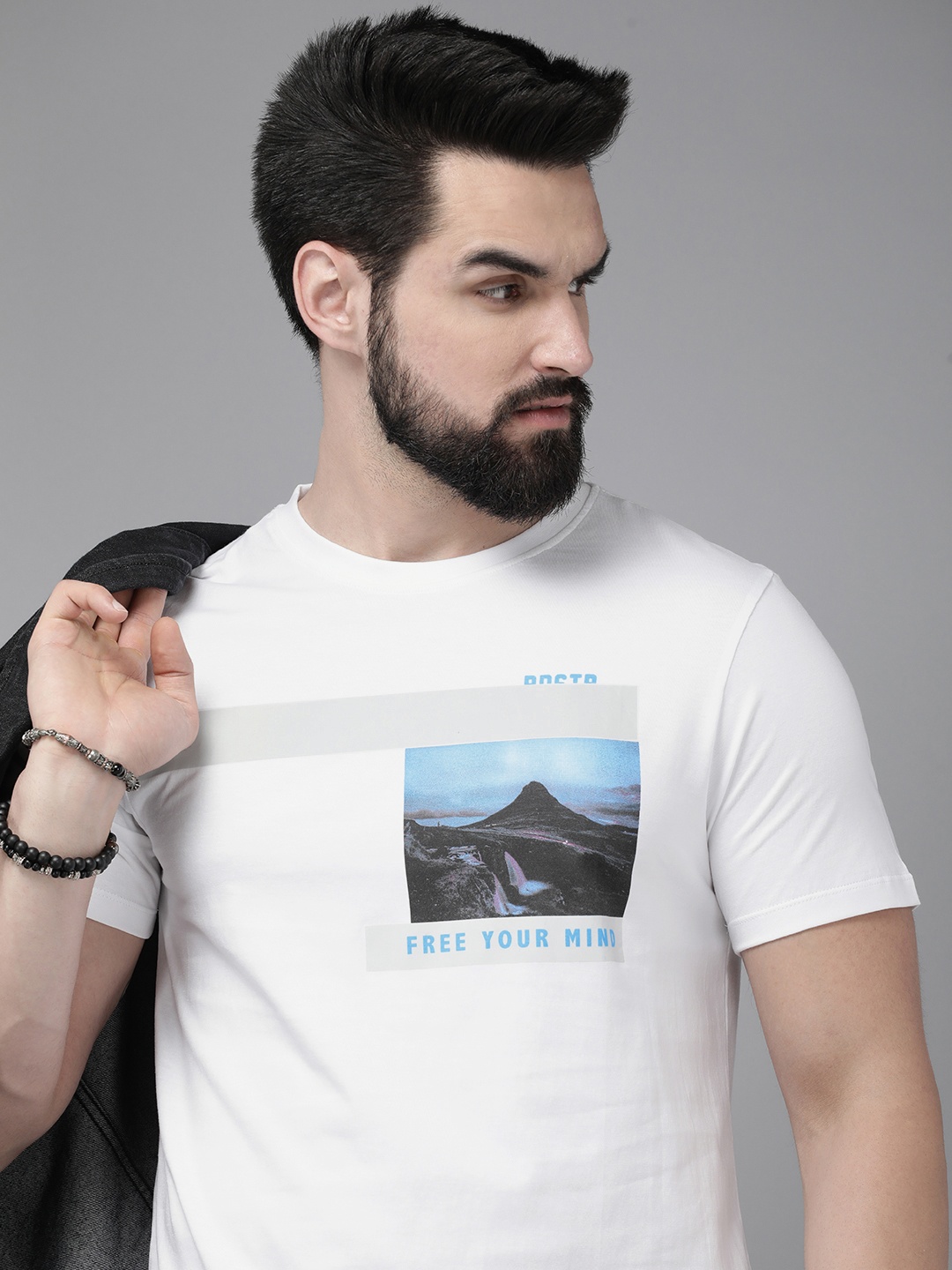 

The Roadster Lifestyle Co. Men Pure Cotton Graphic Printed Round Neck T-shirt, White