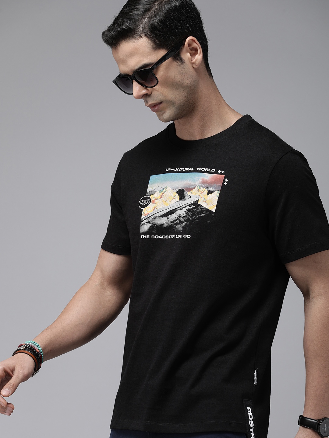 

The Roadster Life Co. Printed Pure Cotton Casual T-shirt, Black