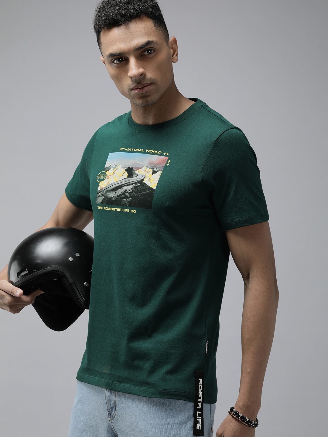 

The Roadster Lifestyle Co. Printed Pure Cotton T-shirt, Green