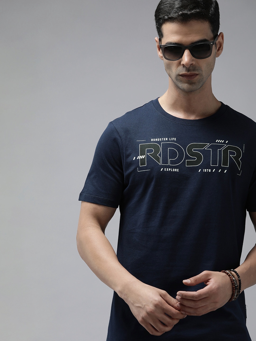 

The Roadster Lifestyle Co. Printed Pure Cotton T-shirt, Navy blue
