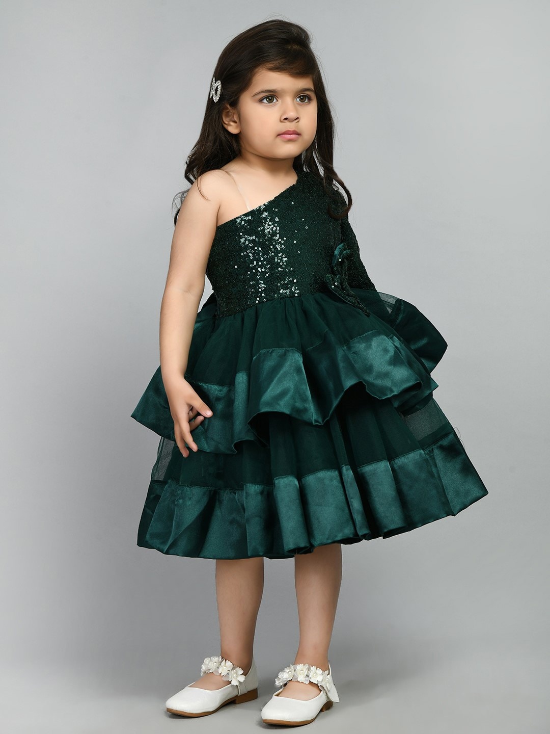

Bella Moda Girls One Shoulder Embellished Dress, Green