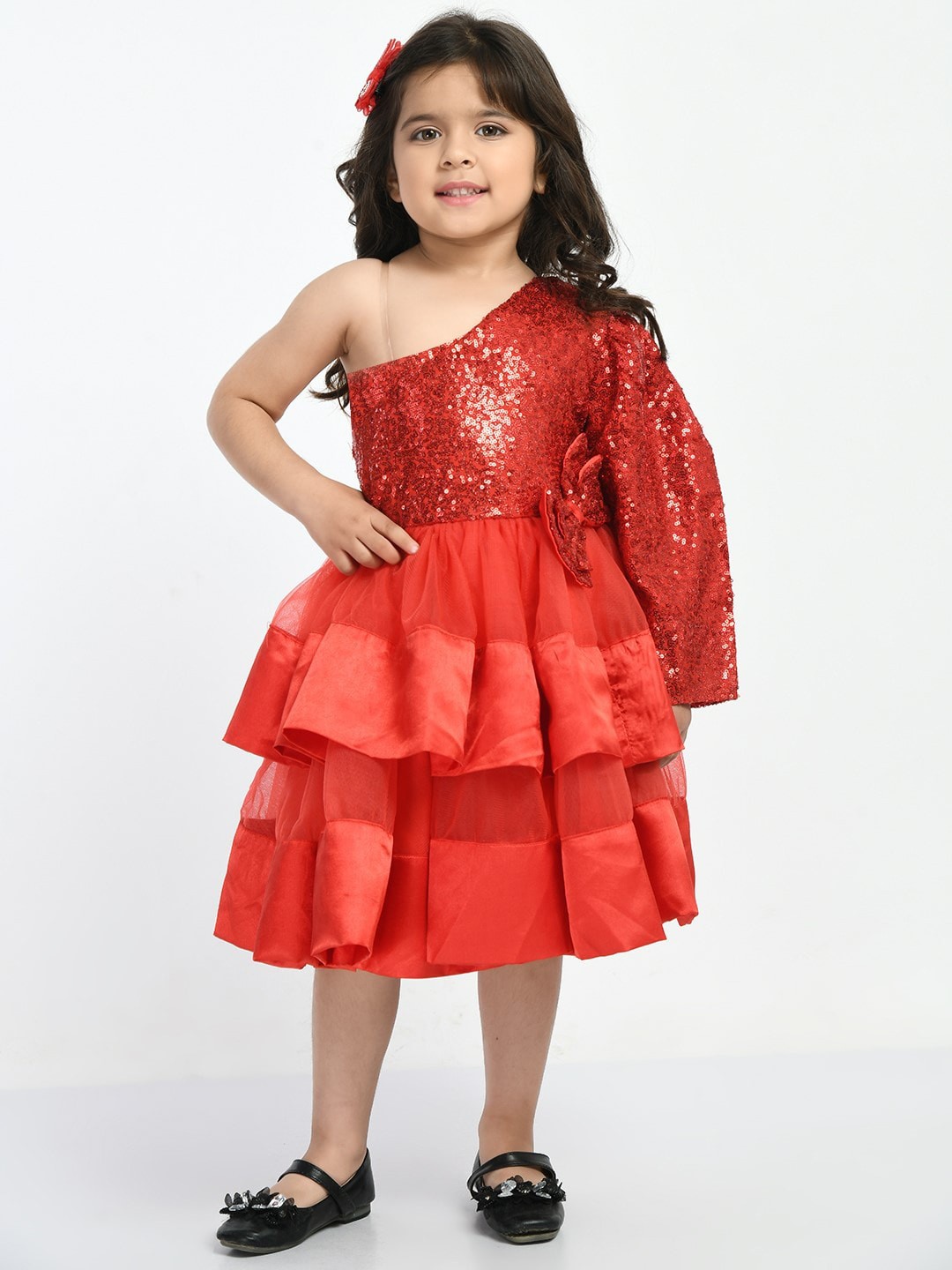 

Bella Moda Girls One-Shoulder Embellished Midi Dress, Red