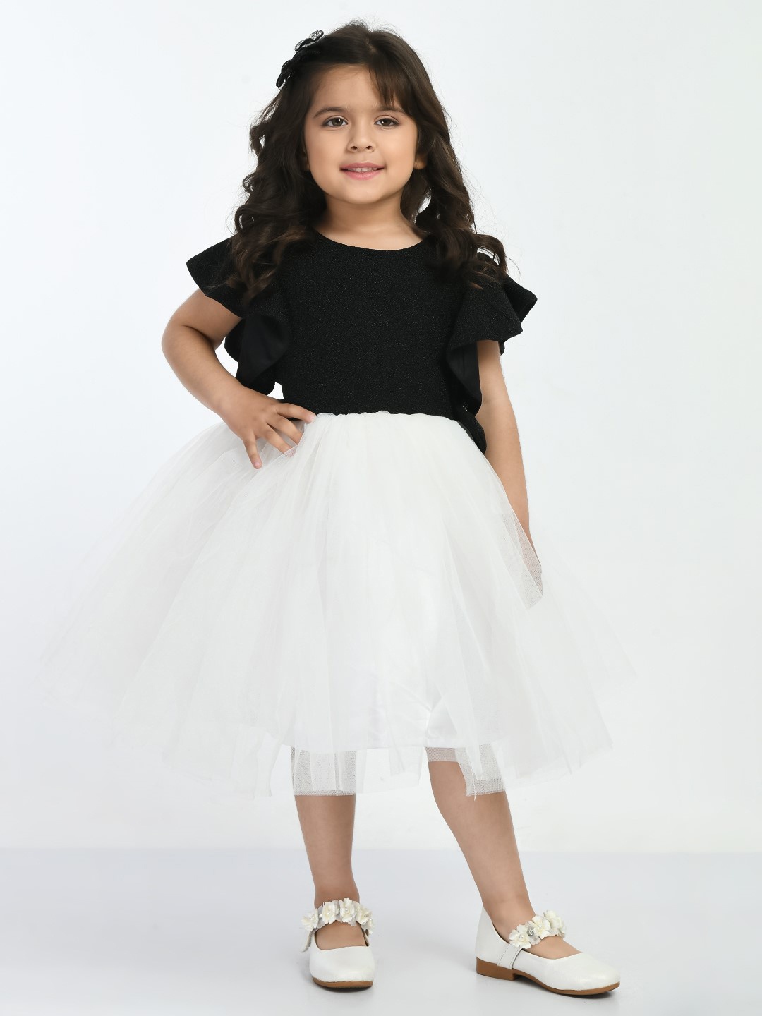 

Bella Moda Girls Round Neck Party Satin Midi Dress, Black