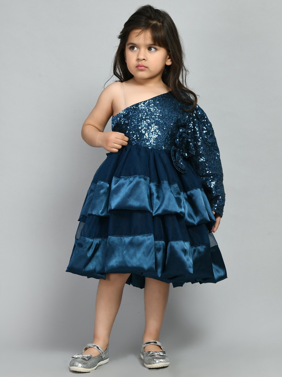 

Bella Moda Girls Embellished Ruffles Fit And Flare Dress, Blue