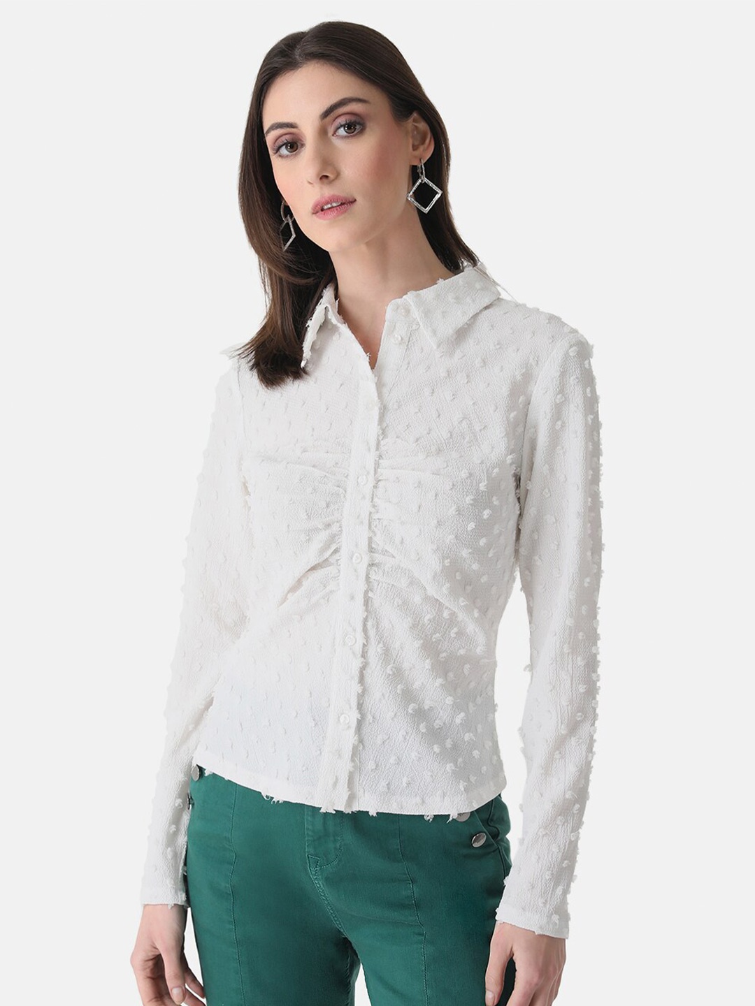 Kazo Women Self Design Casual Shirt, White