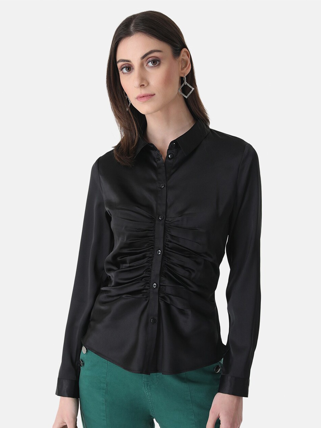 

Kazo Women Satin Casual Shirt, Black