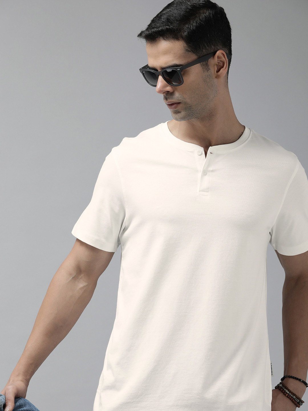 

The Roadster Lifestyle Co. Men Henley Neck Pure Cotton T-shirt, White