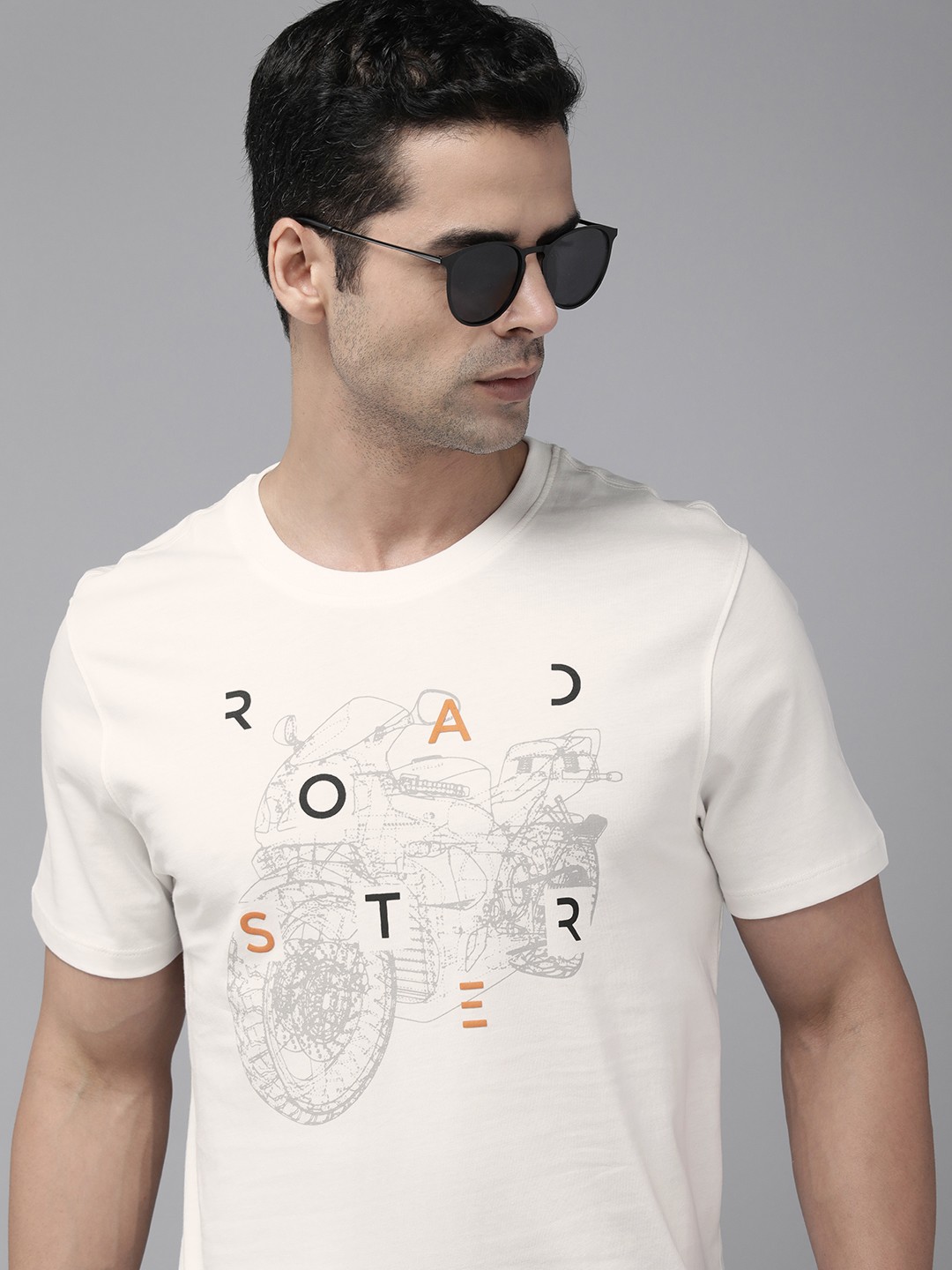 

Roadster Men Brand Logo Printed Pure Cotton T-shirt, White