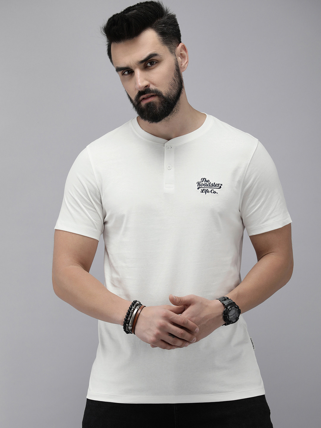 

Roadster Solid Henley Neck T-shirt, White