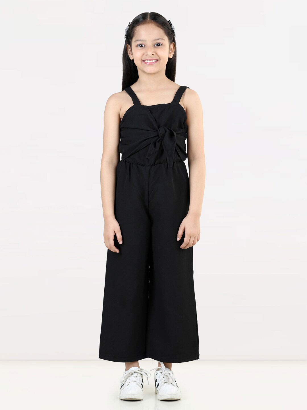 AWW HUNNIE Girls Basic Side Knot Acrylic Jumpsuit, Black