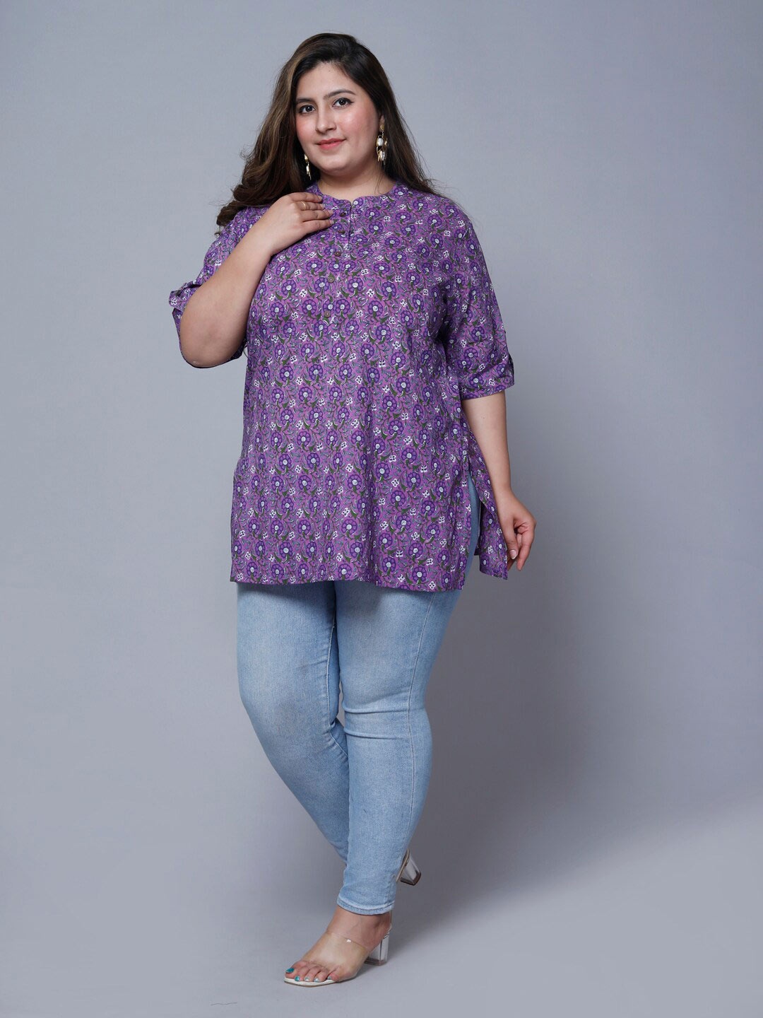 

Swasti Women Plus Size Floral Printed Pure Cotton Kurti, Purple