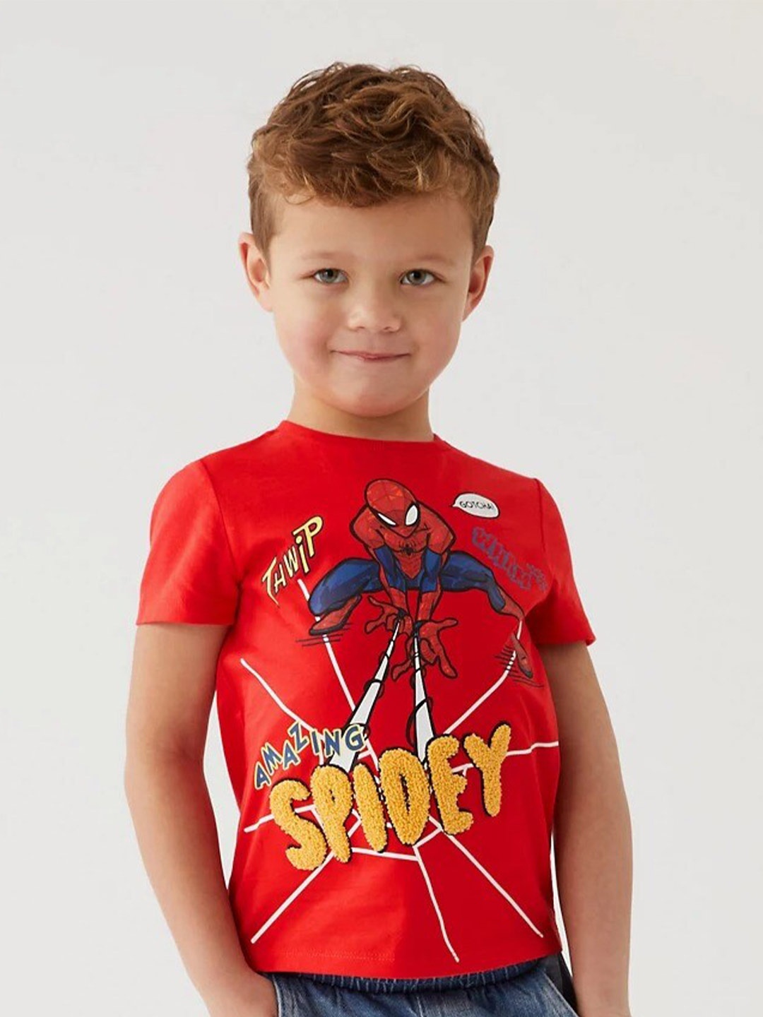 Marks & Spencer Boys Spider-Man Printed Pure Cotton T-shirt, Red