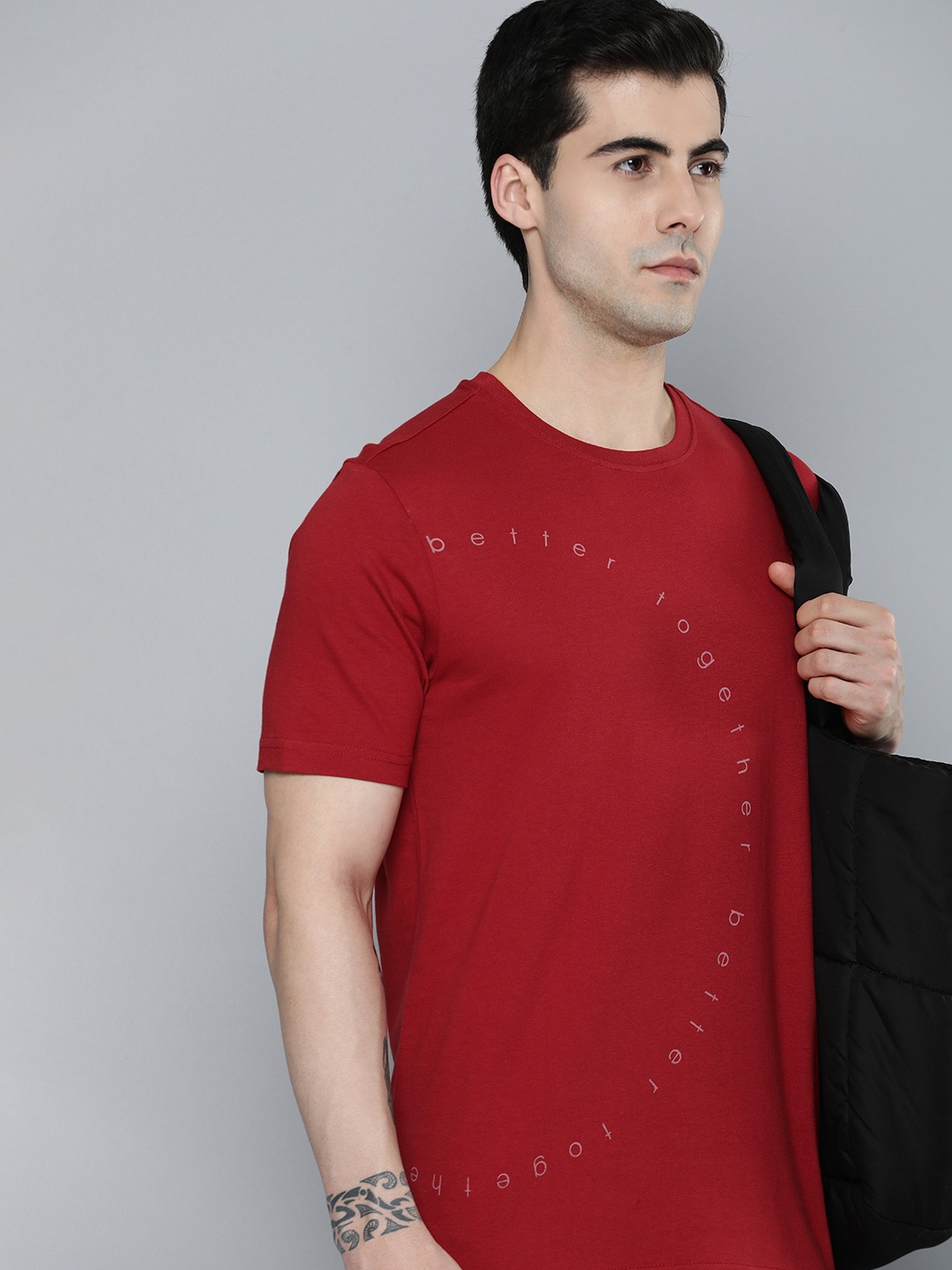 

ether Men Typography Printed T-shirt, Red