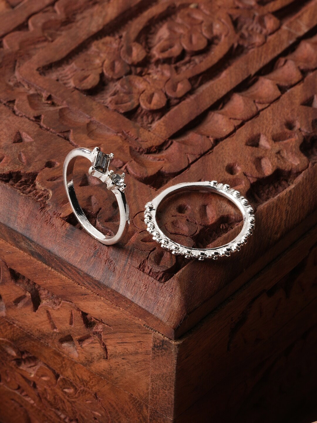 

Accessorize Set Of 2 Silver-Toned Crystal Studded Finger Rings