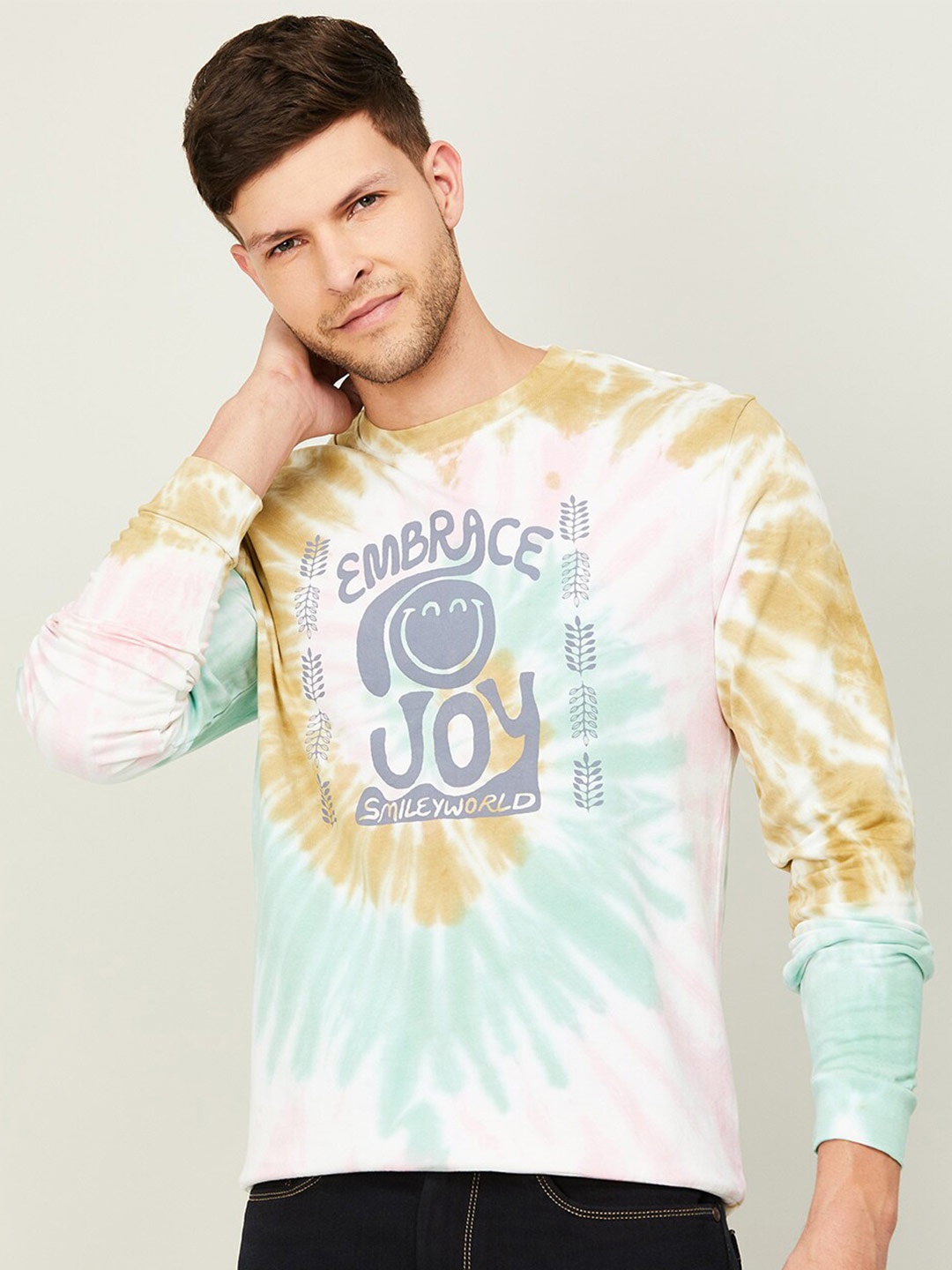 

SmileyWorld Men Printed Cotton Sweatshirt, White
