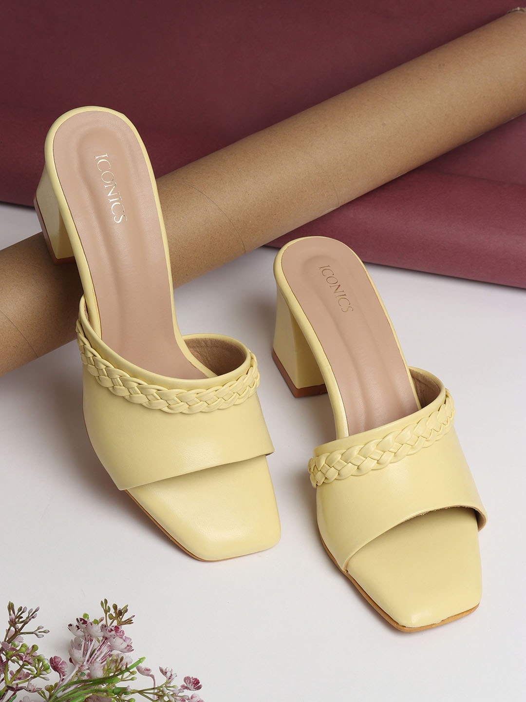 

ICONICS Open Toe Block Heels, Yellow