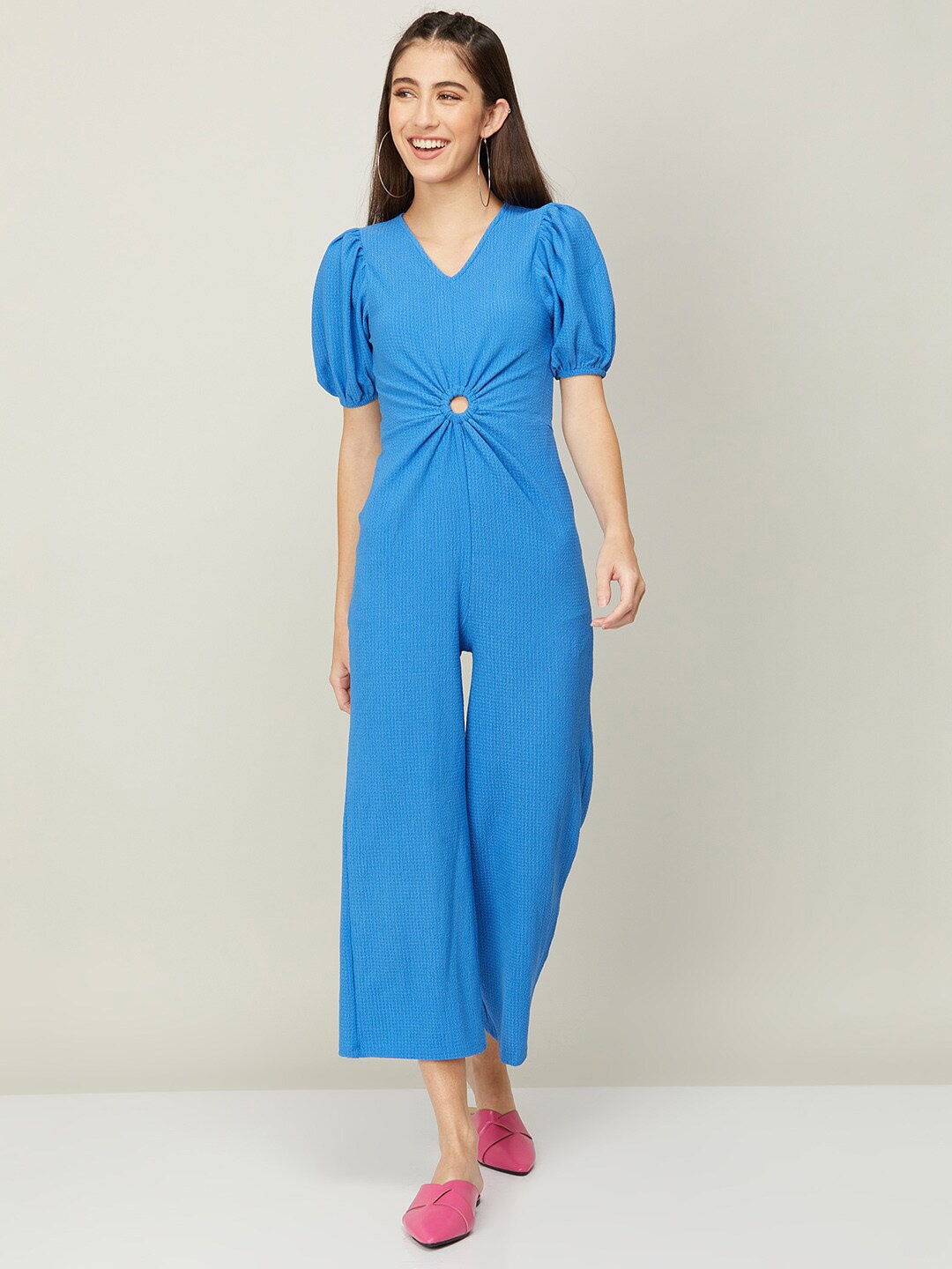 

Ginger by Lifestyle Puff Sleeves Basic Jumpsuit, Blue