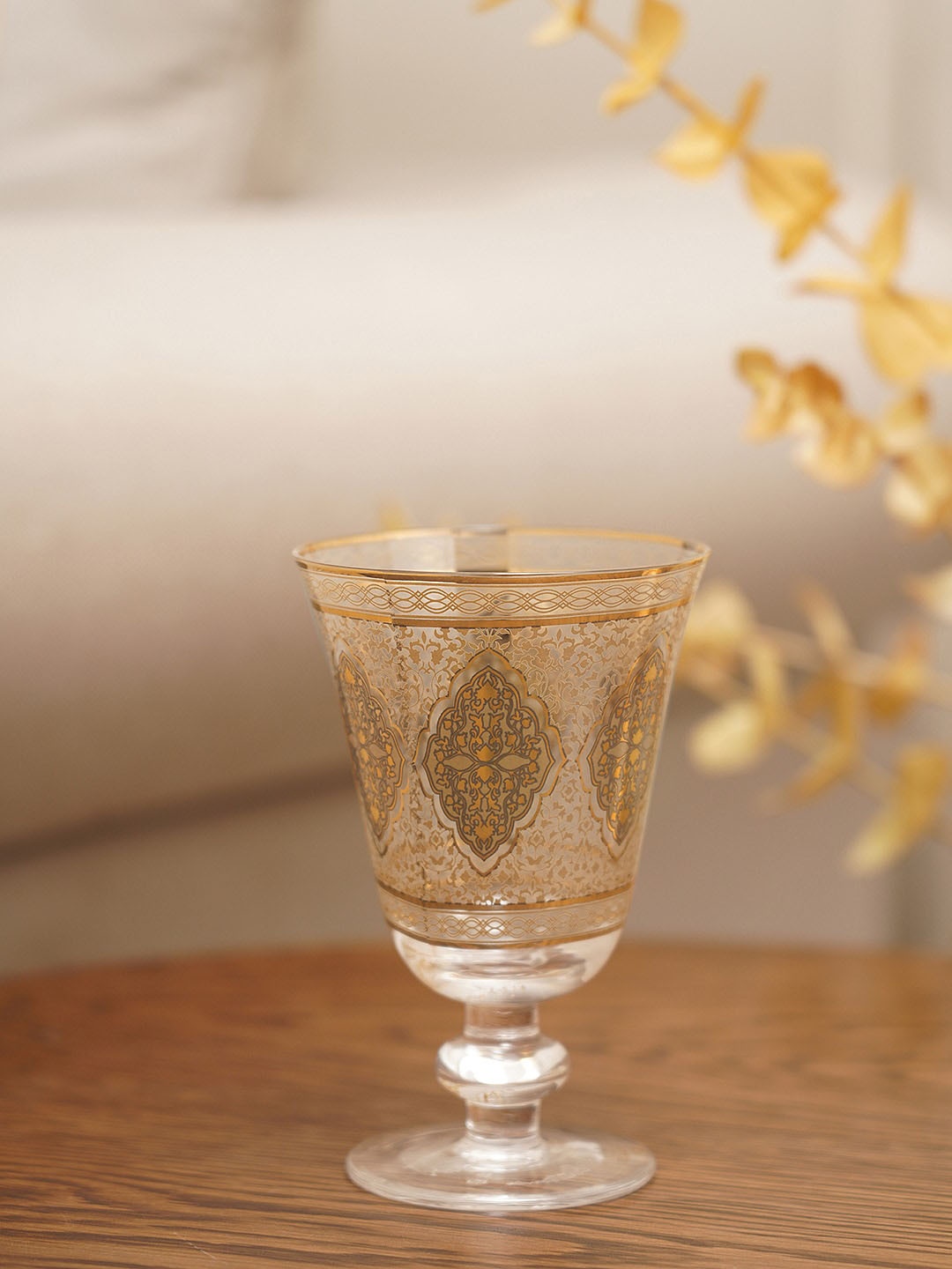 

Pure Home and Living Brown & Yellow 4 Pieces Printed Wine Glasses
