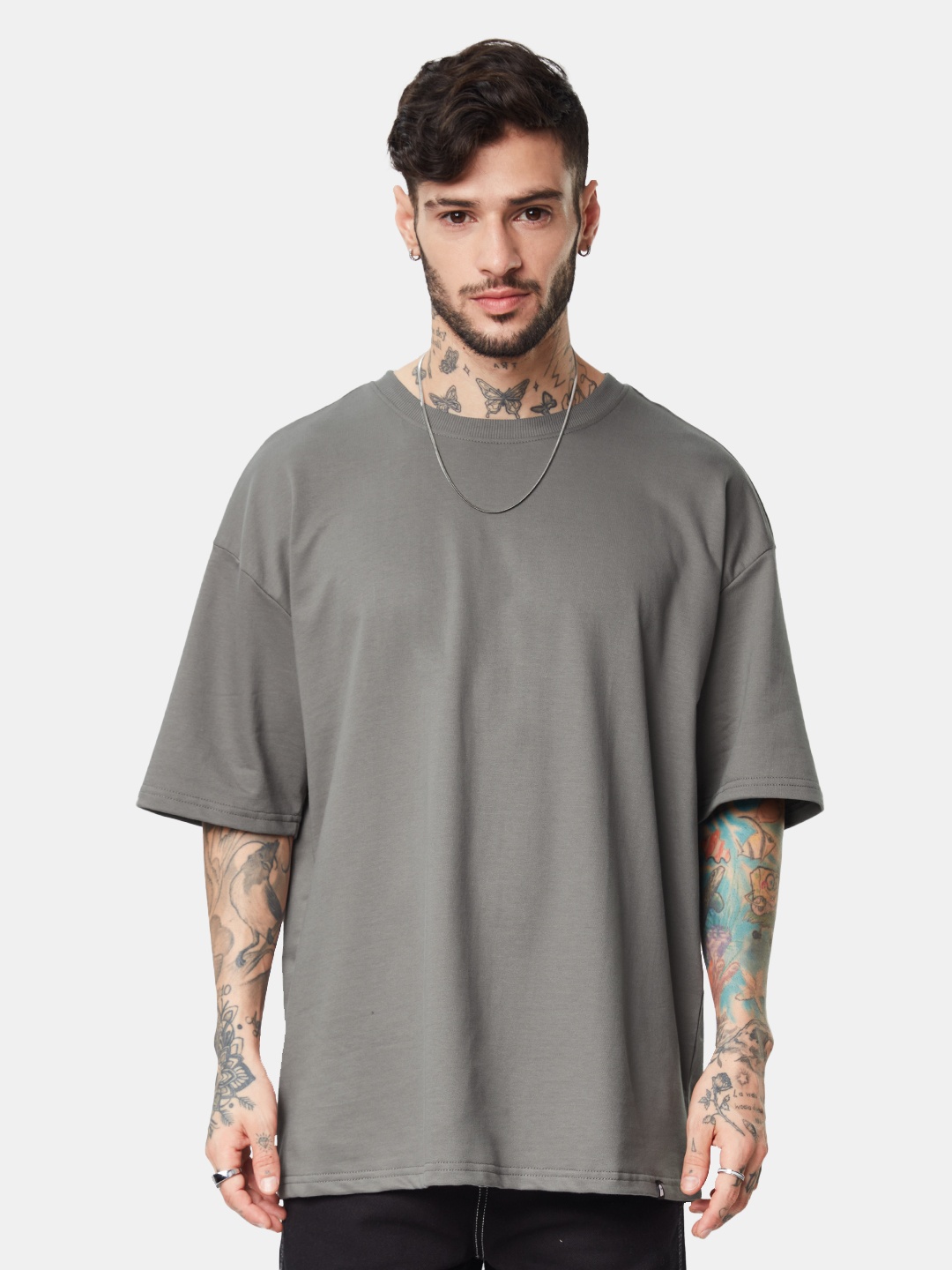 

The Souled Store Solids: Smoke Grey Oversized T-Shirts