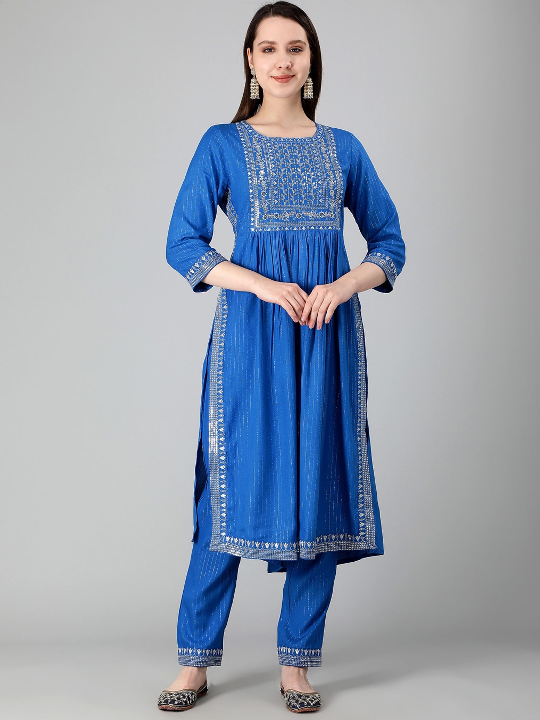 

misbis Women Floral Embroidered Sequinned Kurta With Trousers & Dupatta, Blue